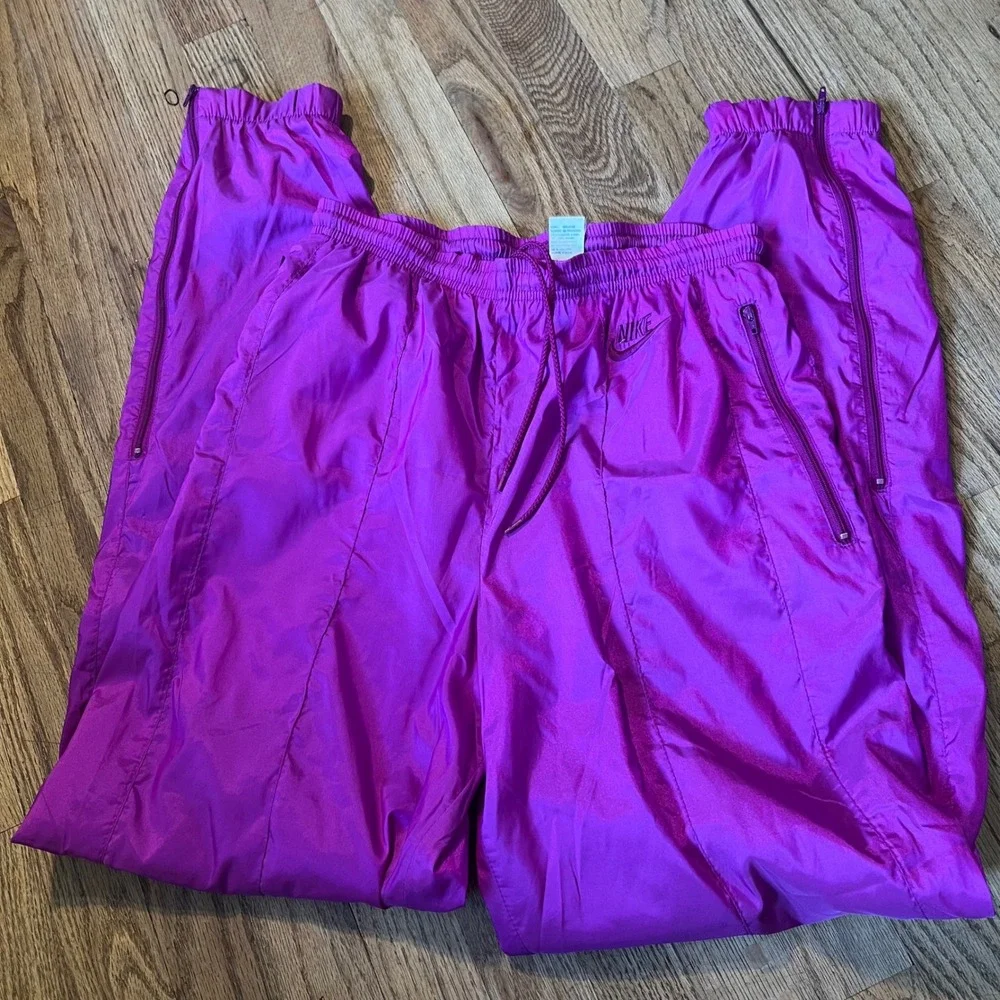 Vintage Nike Purple Nylon Windbreaker Track Pants Mesh Lined Ankle Zip Small